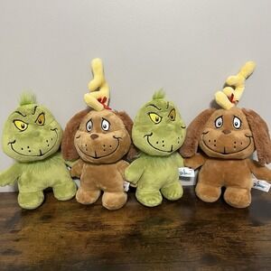 Dr Seuss Grinch And Max Dog 9" Plush Lot Of 4 Stuffed Animals Aurora